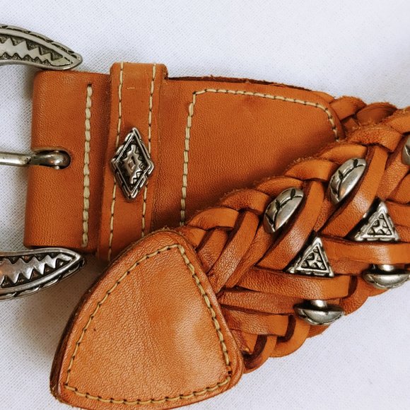 Braided Leather M Belt Made in Turkey Silver Metal Accents and Buckle main image 5